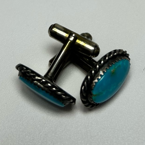 Native Sterling Silver 925 Turquoise Cufflinks VINTAGE - Picture 8 of 9